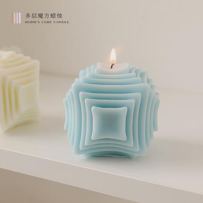 China Diamond Aromatherapy Multilayer Rubik's Handmade Cube Scented Candle Home Fashionable Soy Wax Paraffin Decoration for sale