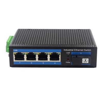 China Industrial Fiber Ethernet Switch 10/100M 1 Fiber 4 Port UTP Industrial Fiber Media Converter NF514F-SC20 for sale