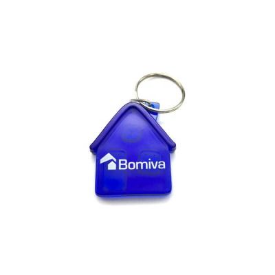 China INS Wholesale Bespoke GIF Real Estate Agency Use Custom 3D Logo Injected Light Blue Plastic House Form Acrylic Key Chain for sale