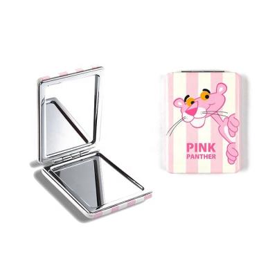 China High Quality Personalized PU Pocket Mirror Type And Double Side Foldable Style Portable Custom Cartoon Makeup Mirror for sale