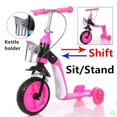 China Model 2 in 1 Child Scooter , 2017 PU Wheel New Kids Kick Scooter 3 Wheel Scooter Children for sale