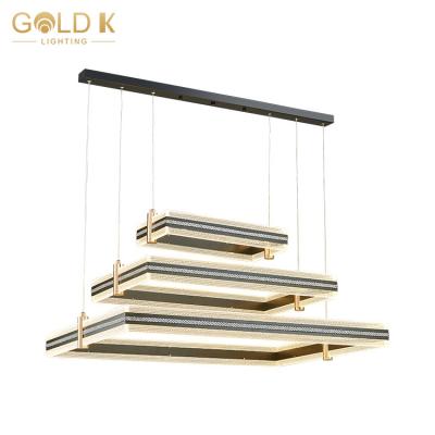 China New Design Attic Apartment Chandelier Long Chandelier Modern Warm Square Crystal Chandelier WANKUAN Gold K Crystal Luxury Living Room for sale