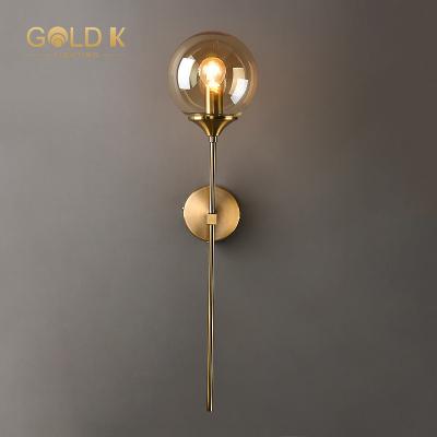 China Modern simple nordic antique vintage wall mount lamp split modern amber globe wall light sconce luxury glass LED smoky gold wall decor for sale