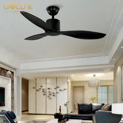 China Modern Warm High Airflow Energy Saving ABS Ceiling Fan 3 Blades Walnut Design Gold K Remote Ceiling Fan for sale