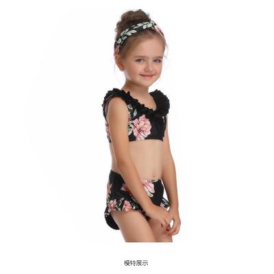 China 2021 New Manufacturer Wholesale Children's Breathable Swimwear Split Girls' Swimwear Black High Waist Printed Girls' SWIMSUIT SET for sale