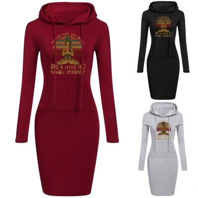 China Viable factory wholesale OEM custom plus velvet women's love and peace print long hooded sweater dress for sale