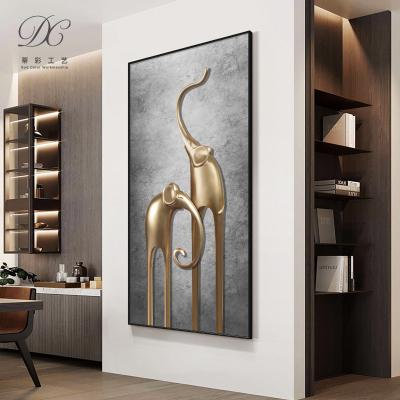 China Hot Sale Nordic Modern Luxury Animal Glass Elephant Light Picture Waterproof+ECO-Friendly Porcelain Painting Crystal Wall Art for sale