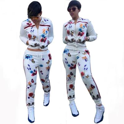 China Women Casual Floral Print Sweatsuit Ladies Tracksuit Summer Antibacterial Two Piece Set Jogger Suit For Women for sale