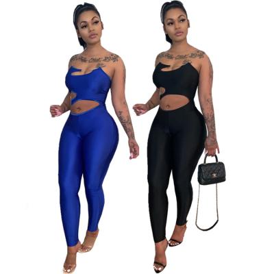 China MILIANG Anti-wrinkle party leisure fashion sleeveless solid color hollow out jumpsuit sexy rompers for women D97755 for sale