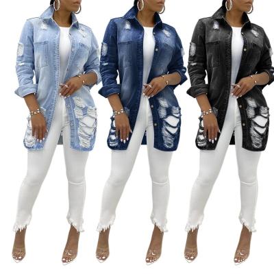 China 2021 Fall Fashion Women's Casual Waterproof Ripped Denim Casual Wear Lattice Jackets For Ladies D11191 for sale