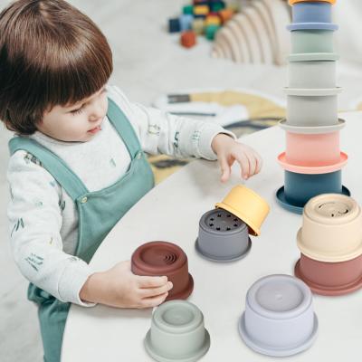 China New Arrival Baby Silicone Toys Non-Toxic Silicone Stacking Cups Toys Building Blocks Baby Silicone Baby Puzzle Educational Stacking Cups for sale