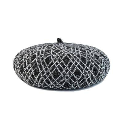 China New winter striped jacquard wool knitted beret women's fine rabbit hair bud hat for sale