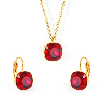 China Nickel Free Red Zircon Note Jewelry Set Stainless Steel Jewelry Earrings And Statement Gold Pendant Jewelry Sets for sale