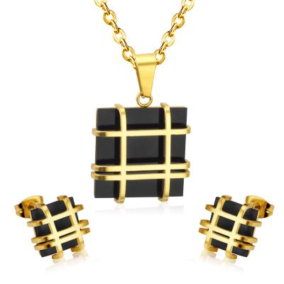 China FASHIONABLE Ladies Custom Square Jewelry Stainless Steel Pendant Necklace and Earrings Jewelry Sets for sale