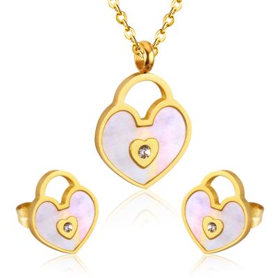 China FASHIONABLE Unique Design Crystal Natural Stone Earring Stainless Steel Band Necklace Jewelry Sets for sale