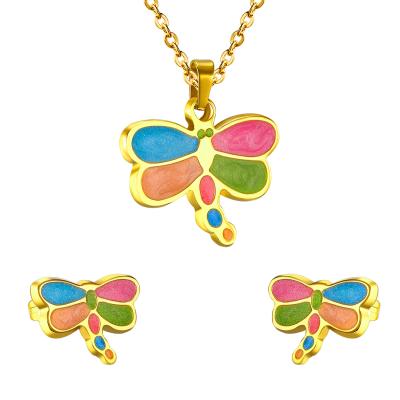 China New Cute Gold Jewelry Sets Dragonfly Necklace And Sweet Earrings Set For Women Jewelry Sets for sale