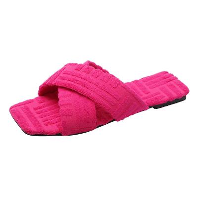 China 2021 Fashion Trend Hot Sale Winter Home Slippers Keep Warm Fur Slides Breathable Fluffy Slippers For Women for sale