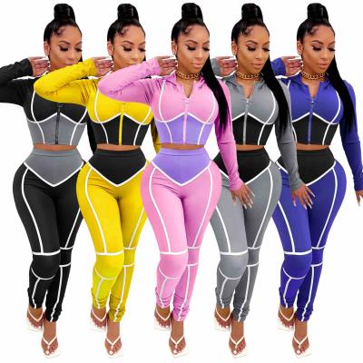 China 2021 Anti-Wrinkle Newcomers Overalls High Contrast 2 Piece Joggers Set Women for sale