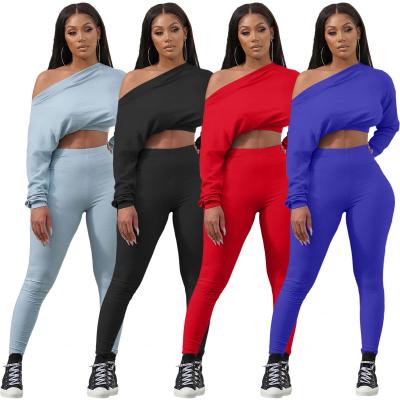 China 2021 Full Color Cropped Long Sleeve Breathable With Tight Pants With Holes In Them Two Piece Pants Set Women Clothing Clothes for sale