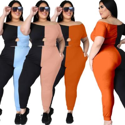 China Wholesale QUICK DRY Stretch Plus Size Women 2 Piece Set Tracksuits Hollow Out Crop Top Crop Sleeve Gaiters Tracksuit Sports Suit for sale