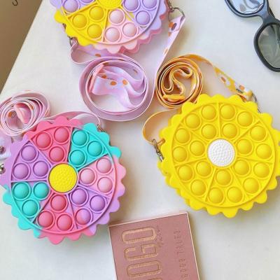 China New Sun Strawberry Coin Bag Silicone Stress Push Bubble Sensory Mini Bag Toddler Toys Purse for sale