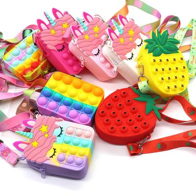 China 2022 latest design fashion daily cartoon mini school life kids stir chain silicone cute pop it purse bag for little girl for sale