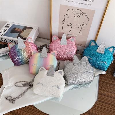 China Fashion Personality Laser Sequin Embroidery Cat Crossbody Novelty Animal Cute Funny Sequin Unicorn Bags For Girls for sale