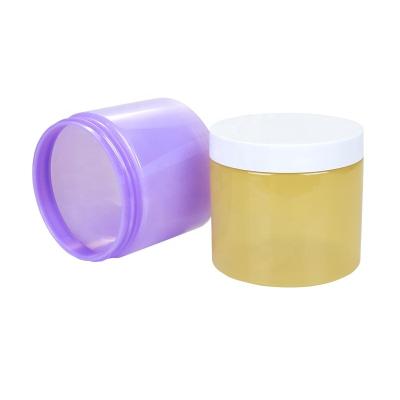 China Cosmetic 480ml Purple Pink Yellow PET Scrub Body Butter Custom Logo Jars Glass Body Butter Jars for sale