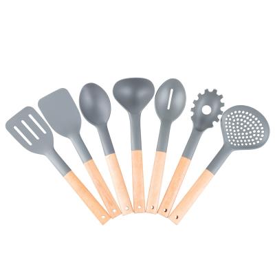 China Transitional Kitchen Accessories Cooking Tools Kitchen Utensils Kitchenware Soft Silicone With Wooden Handles for sale