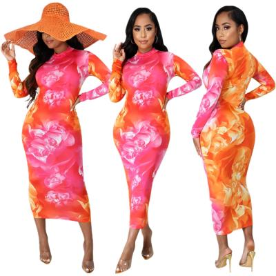 China LLDRESS Anti-wrinkle Autumn High Quality Clothing For Women Tie Dye Dress Long Sleeve Women Casual Dresses for sale