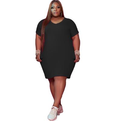 China 2021 Anti-Wrinkle Dress 6colors Women O Neck T-shirt 3XL 4xl 5xl Summer Solid Color Oversized Dresses for sale