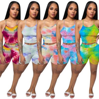 China Wholesale Women's 2 Piece Set Tracksuit Tie Dye Sleeveless Cotton Rompe Plus Size LLDRESS for sale