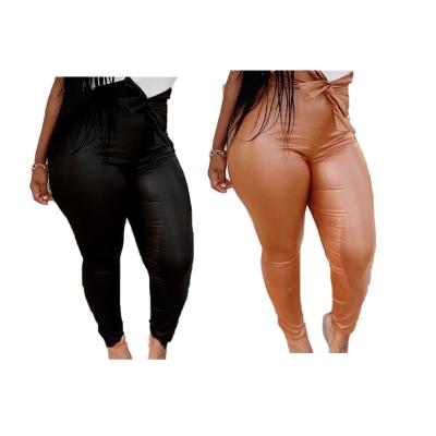 China LLDRESS Women's Waterproof Faux Leather Pants Wholesale Drawstring Stacked Pants Plus Size Bodycon Pants for sale