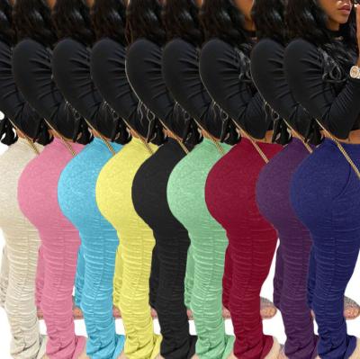 China LLDRESS 2020 New Design Waterproof Ribbed Ruched Sweatpants Women Joggers Plus Size Stacked Tights Pants for sale