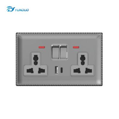 China Convenient Safety Dual 13A Multi Switched Socket & USB C Port With Light British Standard 2 BAND 6PIN UNIVERSAL SOCKET WITH USB Wall Switch for sale