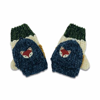 China 100% Cotton Rib New Design Cartoon Fox Pattern Knitted High Quality Winter Mittens Lovely Kids Outdoor Mittens for sale