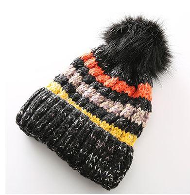 China COMMON Knit Slouchy Beanie For Women Thick Loose Fit Faux Fur Pom Pom Winter Hat for sale