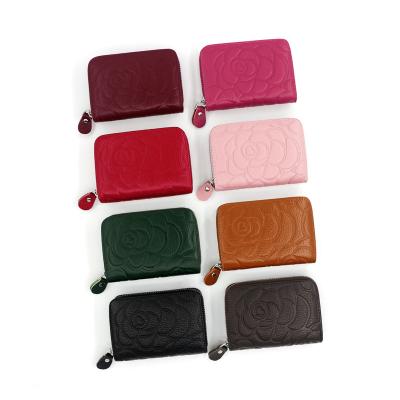 China Anti-theft Genuine Leather Rose Embossing Coin Purse Wallet Women Purses Colorful Wallets Coin Purse For Women for sale