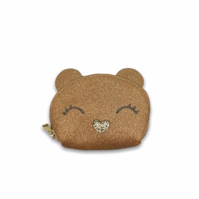 China NO Small Multifunctional Kids Wallet with Cartoon Brown Bear Sequins and Heart Nose Outer Appearance for sale