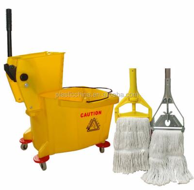 China Sustainable Cart 36liter Plastic Mop Wringer Cleaning Bucket With Wheels for sale