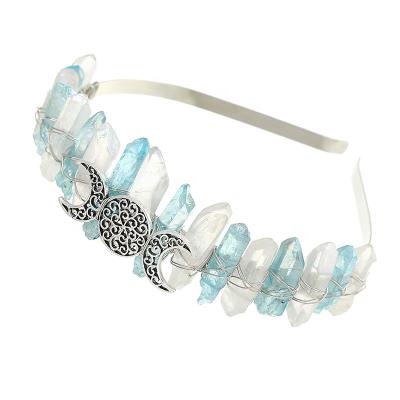 China Blue Vintage Amulet Crystal Crown Rhinestone Tiara Mermaid Headband For Women Party Wedding for sale