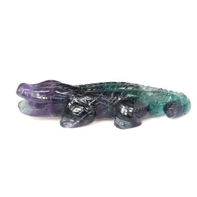 China China Selling Hand Carved Animals Rainbow Polished Fluorite Crystal Crocodile for sale