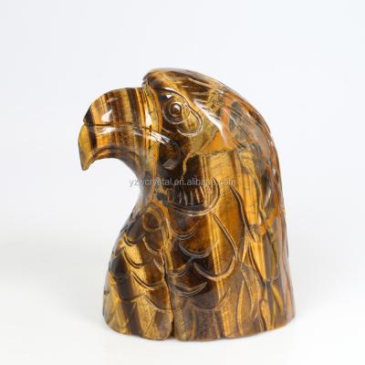 China China Hot Selling Hand Carved Crystal Animal Tiger Eye Stone Carved Eagle Head For Fengshui Decoration for sale