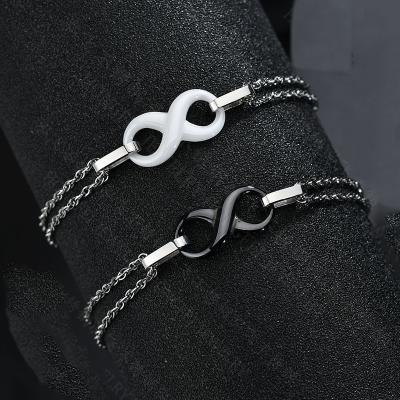 China Junjiang SB0066 New Arrival Women Jewelry 316l Stainless Steel Double Chain Bracelet Stainless Steel Double Chain Bracelet With Ceramisc Infinity Bracelet. for sale