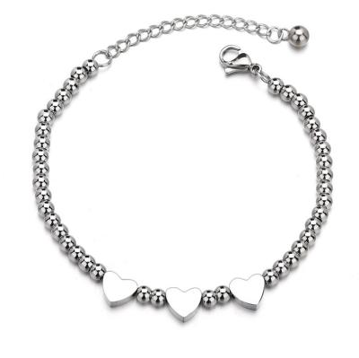 China Heart Charm Bracelet For Women New China Factory Women Junjiang SB0054 Round Beads Minimalist Heart Bracelet Charm 316l Stainless Steel Heart Bracelet for sale