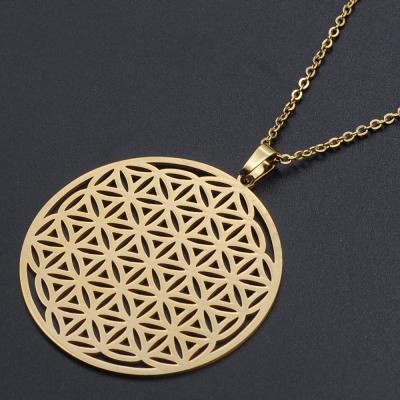 China Women FASHIONABLE Jewelry Vintage NK-2022135 Chain Pendant The Flower Of Life 18K Gold Stainless Steel Necklace for sale