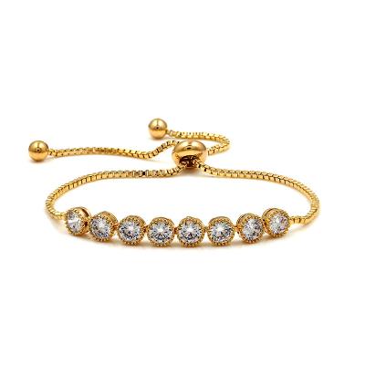 China CLASSIC Luxury Jewelry 18K Gold Adjustable Bracelet BR0080 Inlay CZ Zirconia Box Chain Women Braided Bracelets for sale