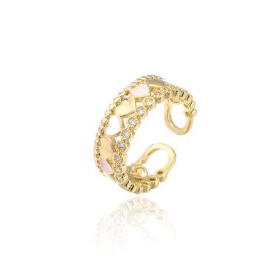 China New Arrival RN0158 TRENDY Gold Ladies Jewelry 18K Gold Open Heart Brass Ring Pave CZ Womens Enamel Rings for sale