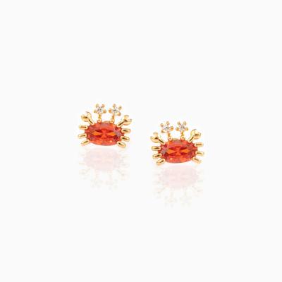 China ER0081 halobios 18K Gold Cute Korean Cute Girls Stud Earring Red Zircon Crab Earrings for sale