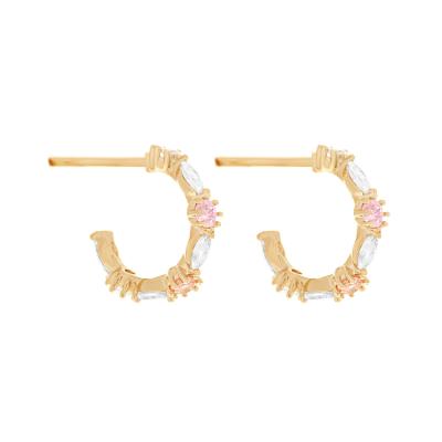 China ER0036 Cute Hot Sale Girls Party 2021 Summer Rosie Hoops Pastel Earrings 18K Gold Brass Colorful Zircon for sale